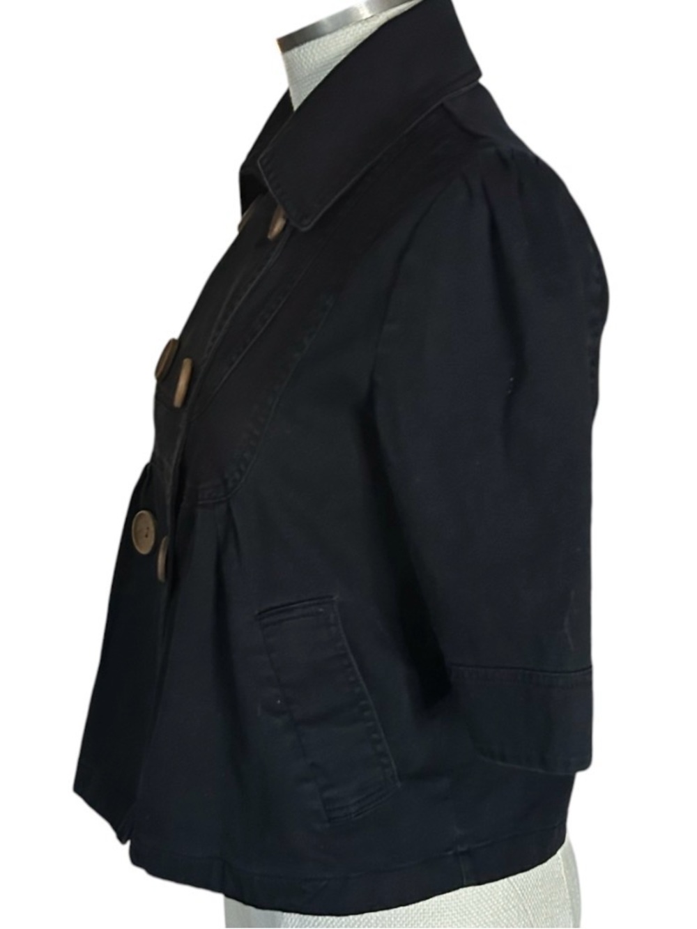 Sashimi Black Military Jacket M Wood Buttons Cropped Peplum Y2K Babydoll - Picture 2 of 8